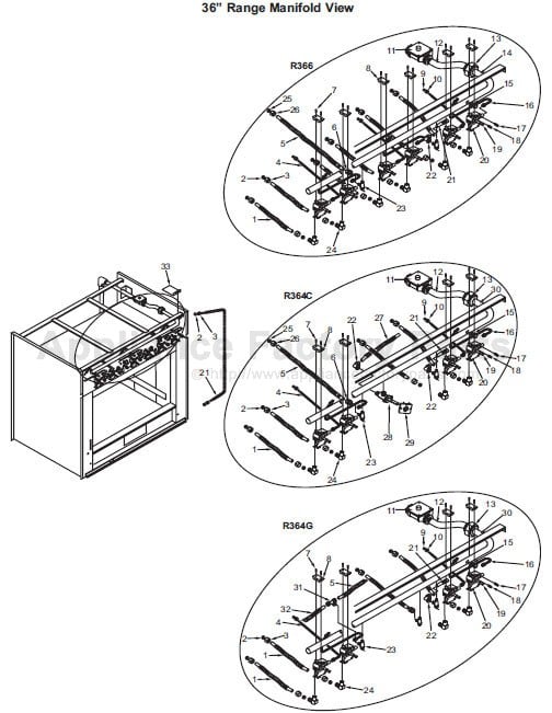 Parts for R36SERIES Wolf Electric Ranges