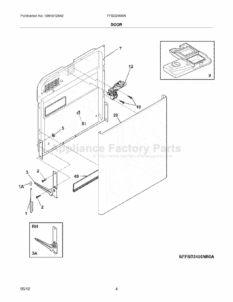 Parts for FFBD2406NS0A Frigidaire Dishwashers