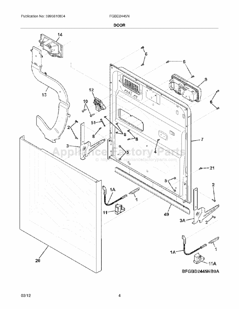 Parts for FGBD2445NF0A Frigidaire Dishwashers