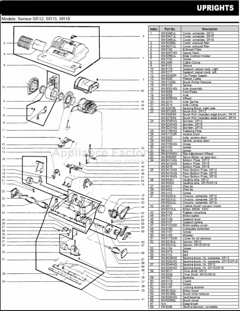 Parts For Sensor Sr12 Windsor Vacuum Cleaners