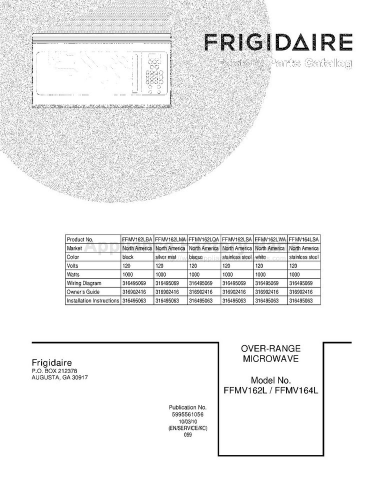 Parts for FFMV164LSA | Frigidaire | Microwaves